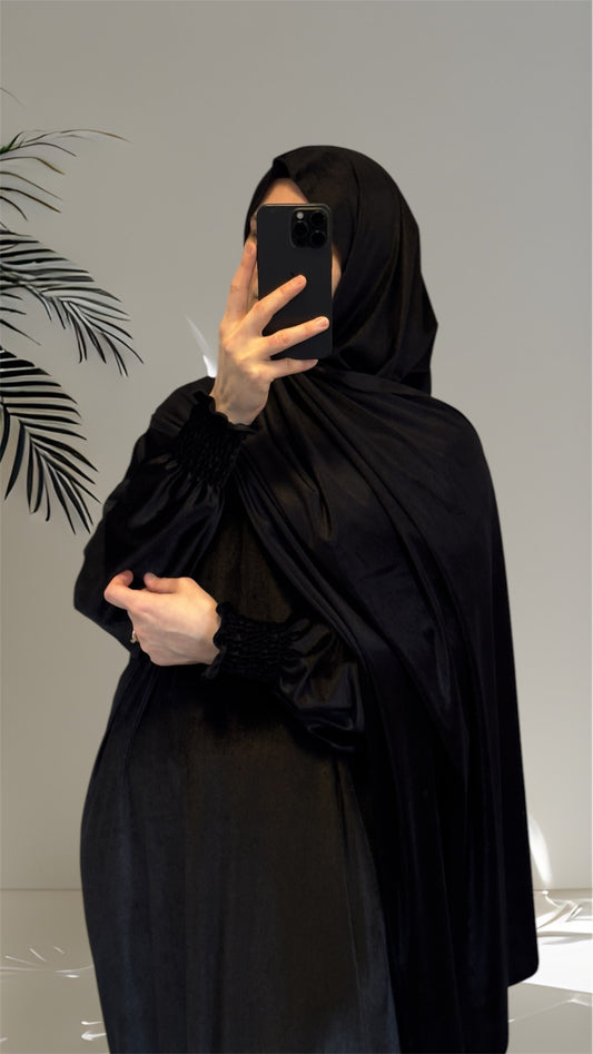 Luxury Black Velvet Prayer Abaya, Prayer clothes for women, Islamic Prayer dress, Prayer Outfit, Prayer Set, Prayer Hijab, Salah dress, Islamic Gift, Muslim clothing, Prayer abaya