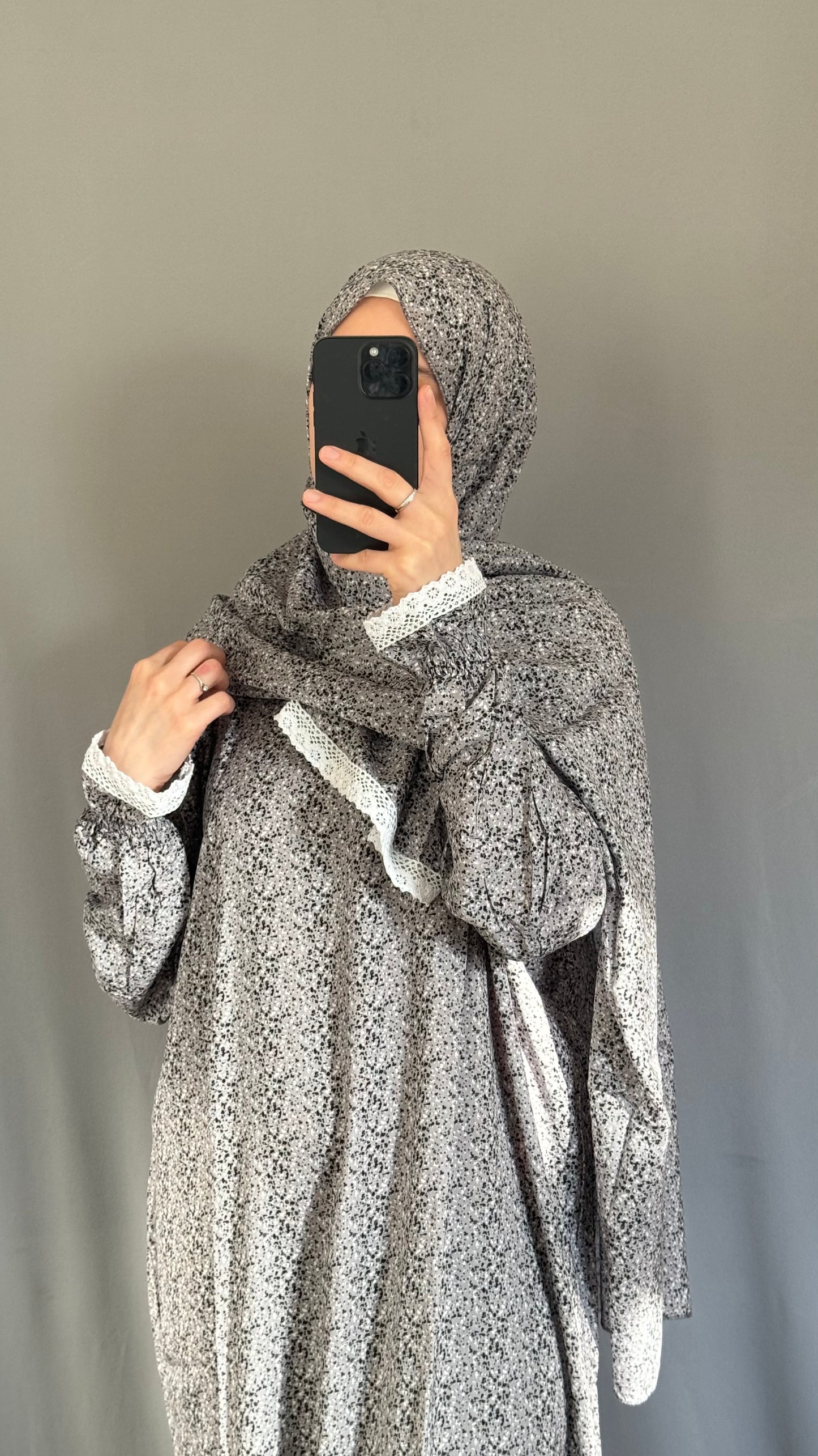 Grey Cotton prayer dress / Modest prayer outfit / Travel-friendly prayer dress / One-size prayer garmen / Hijab-friendly dress for prayer / Prayer Dress with attached Hijab / Prayer Set