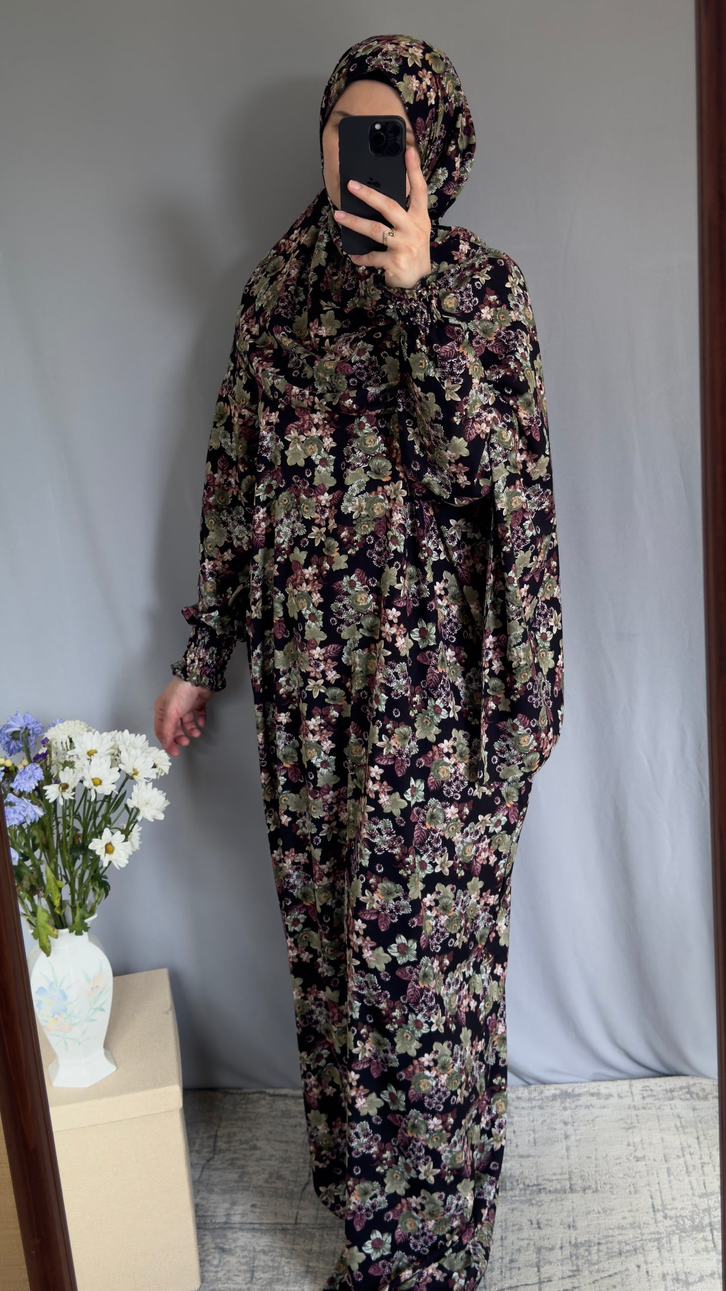 Floral Prayer Dress / Prayer Abaya / muslim one piece prayer garment / Modest prayer outfit / Travel-friendly prayer dress / Prayer Dress with attached Hijab / Salah clothes / Prayer Wear
