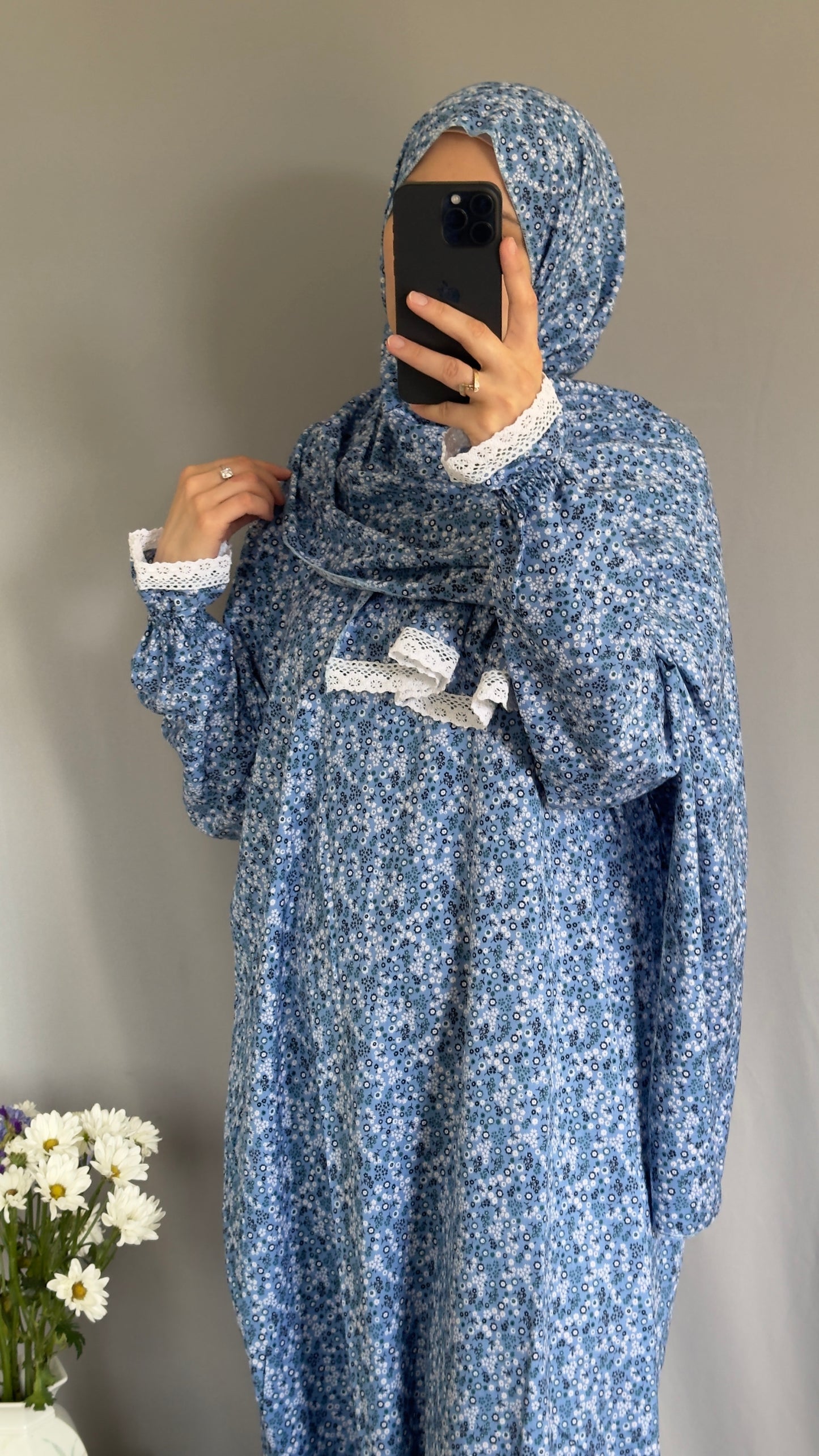 Blue Prayer Dress / Prayer Abaya / muslim one piece prayer garment / Modest prayer outfit / Travel-friendly prayer dress / One-size prayer garmen / Hijab-friendly dress for prayer / Prayer Dress with attached Hijab / Salah clothes