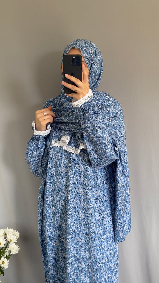 Blue Prayer Dress / Prayer Abaya / muslim one piece prayer garment / Modest prayer outfit / Travel-friendly prayer dress / One-size prayer garmen / Hijab-friendly dress for prayer / Prayer Dress with attached Hijab / Salah clothes