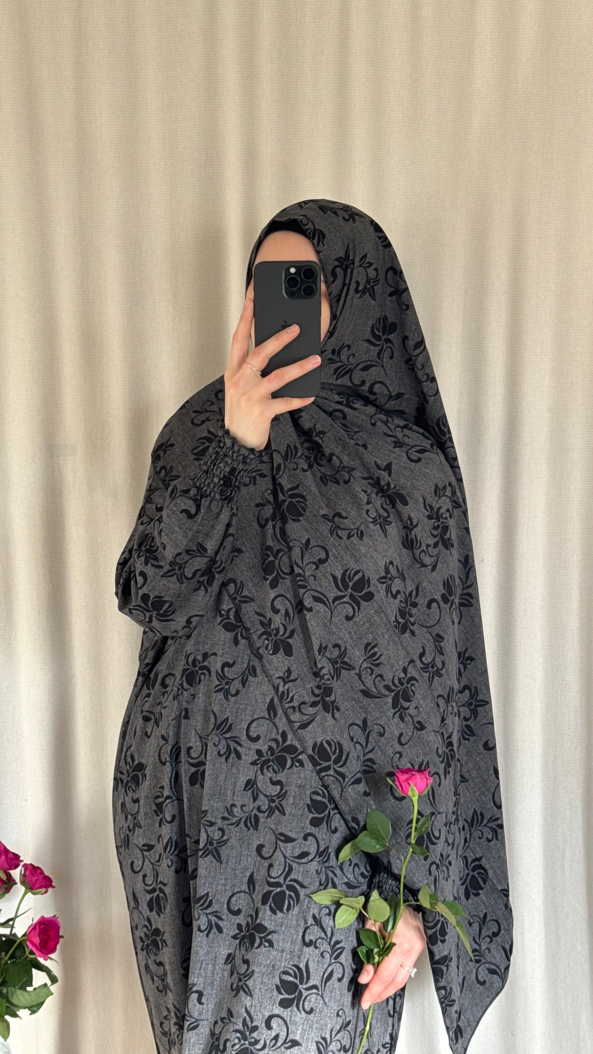 Grey Prayer Dress with Attached and Separate Hijab | Full Coverage Salah Dress for Namaz |
Breathable Cotton Salah Dress in 3 width Size | Lightweight Prayer Abaya