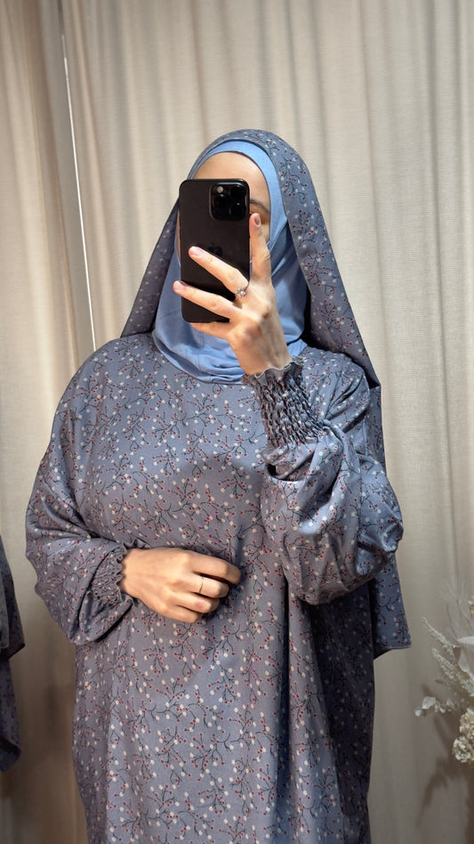 Light Blue One Piece Prayer dress with Built In Jersey Bonnet, Prayer Abaya with integrated Hijab, Salah dress, Prayer set, Prayer outfit,Prayer clothes for women, Islamic Prayer dress, Ramadan Abaya