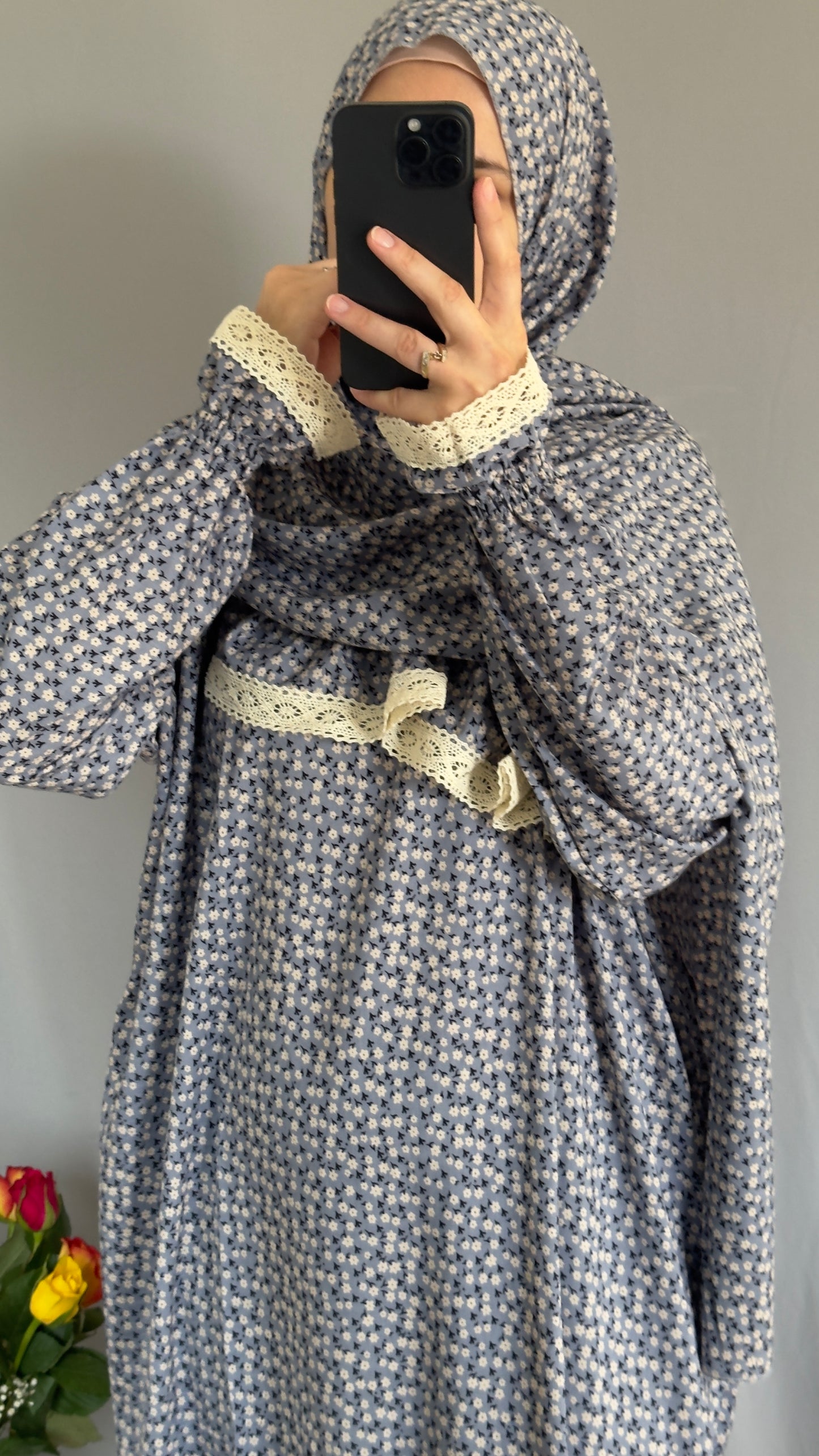 Grey Prayer Dress / Prayer Abaya / muslim one piece prayer garment / Modest prayer outfit / One-size prayer garmen / Prayer Dress with attached Hijab / Salah clothes