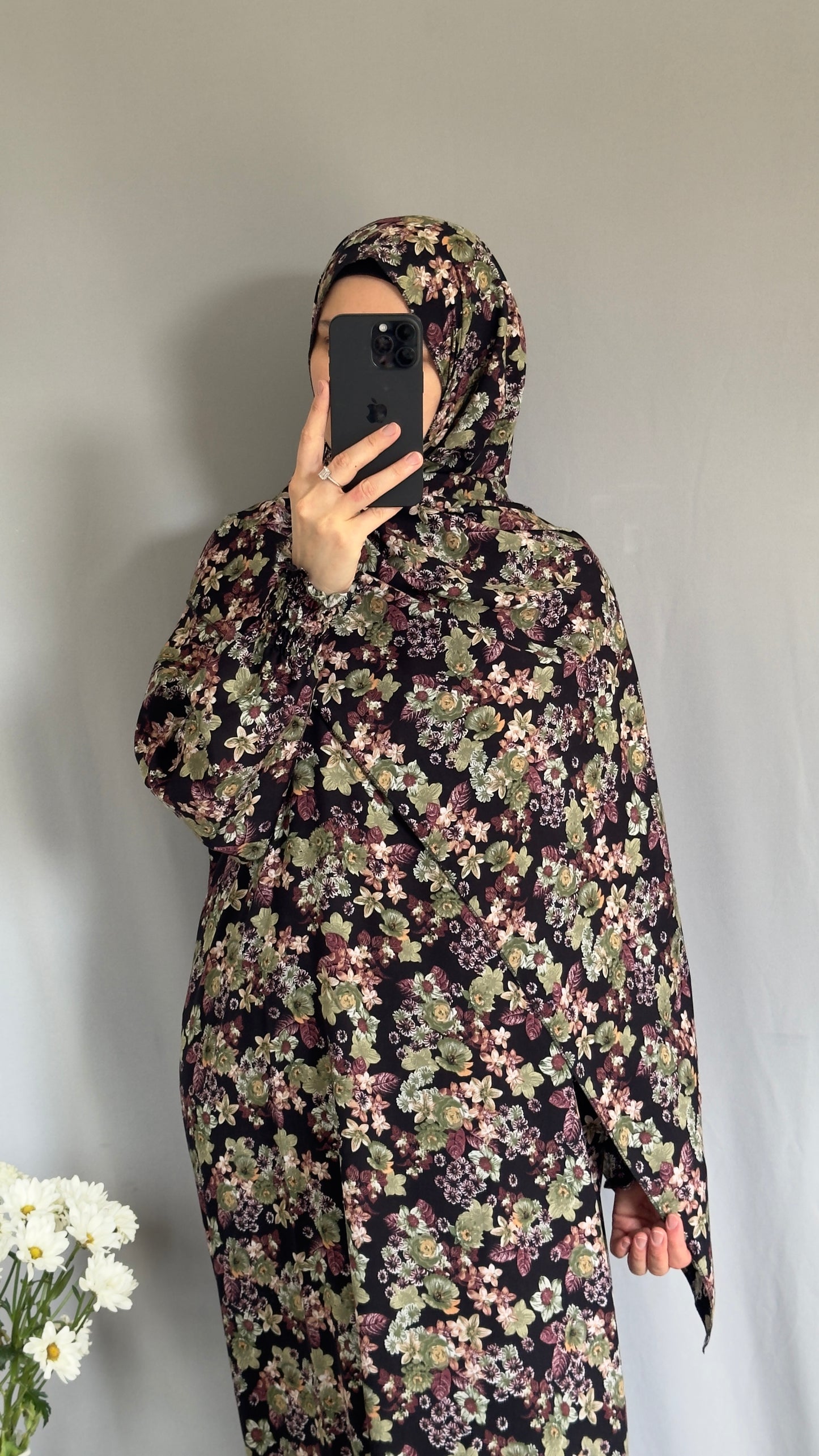 Floral Prayer Dress / Prayer Abaya / muslim one piece prayer garment / Modest prayer outfit / Travel-friendly prayer dress / Prayer Dress with attached Hijab / Salah clothes / Prayer Wear