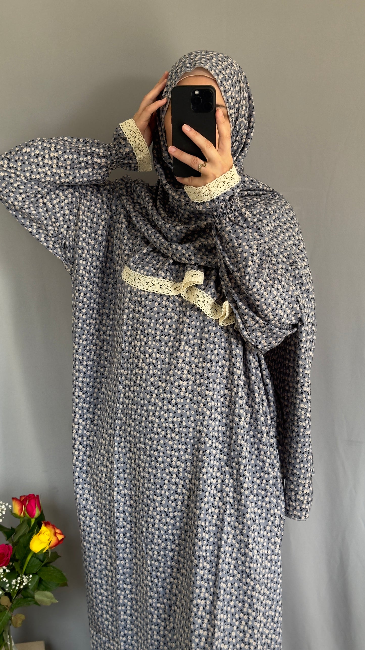 Grey Prayer Dress / Prayer Abaya / muslim one piece prayer garment / Modest prayer outfit / One-size prayer garmen / Prayer Dress with attached Hijab / Salah clothes