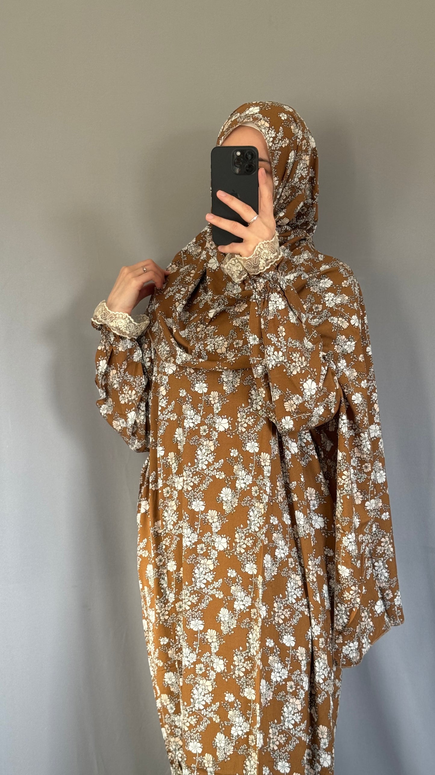Floral Mustard Prayer Dress / Overhead Abaya / Prayer Abaya Set / Prayer Dress for Woman / Prayer Clothes Muslim / Prayer Gown / Prayer Outfit/ Salah Dress / Namaz Dress