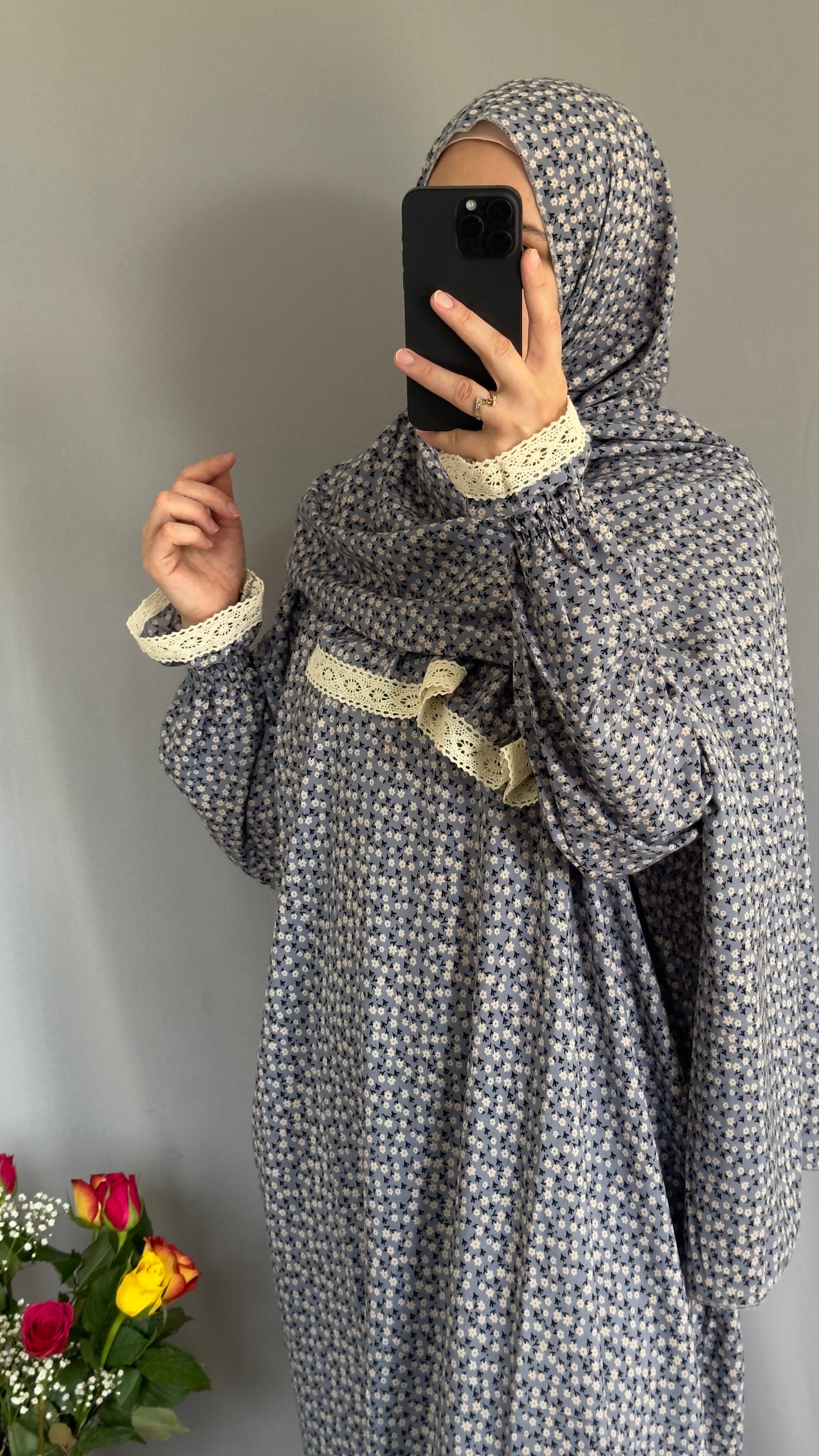 Grey Prayer Dress / Prayer Abaya / muslim one piece prayer garment / Modest prayer outfit / One-size prayer garmen / Prayer Dress with attached Hijab / Salah clothes