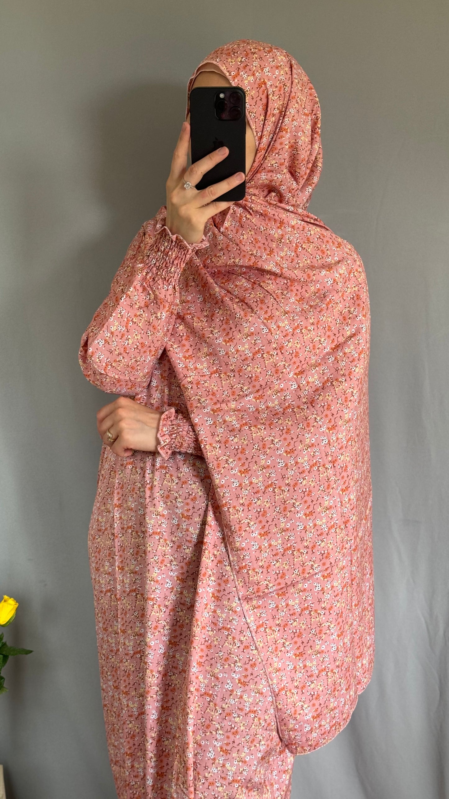 Pink Cotton Prayer Dress / muslim one piece prayer garment / Modest prayer outfit / Travel-friendly prayer dress / One-size prayer garmen / Hijab-friendly dress for prayer / Prayer Dress with attached Hijab / Prayer Set
