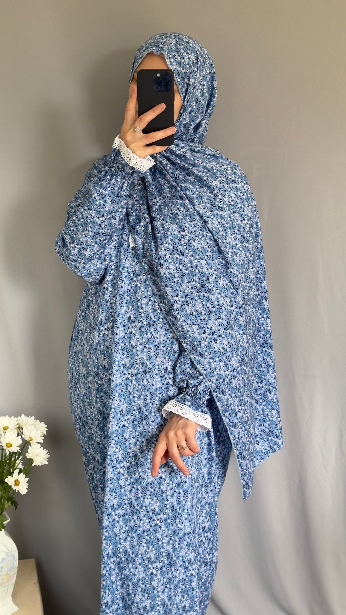 Blue Prayer Dress / Prayer Abaya / muslim one piece prayer garment / Modest prayer outfit / Travel-friendly prayer dress / One-size prayer garmen / Hijab-friendly dress for prayer / Prayer Dress with attached Hijab / Salah clothes