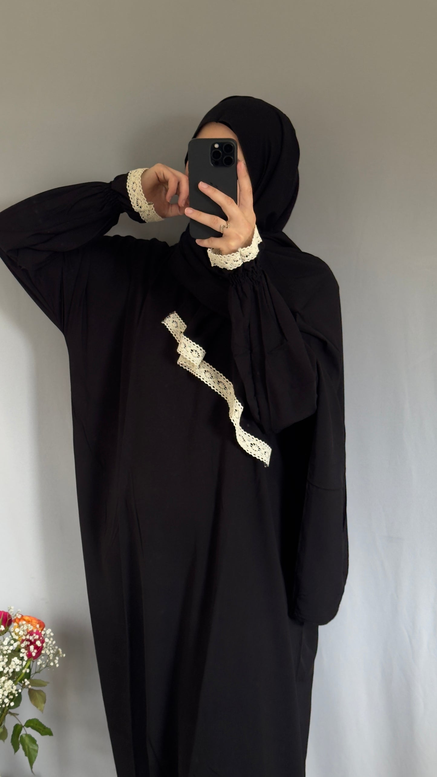 Black Prayer Dress with Cotton Lace/ Overhead Abaya / Prayer Abaya Set / Prayer Dress for Woman / Prayer Clothes Muslim / Prayer Gown / Prayer Outfit/ Salah Dress / Namaz Dress