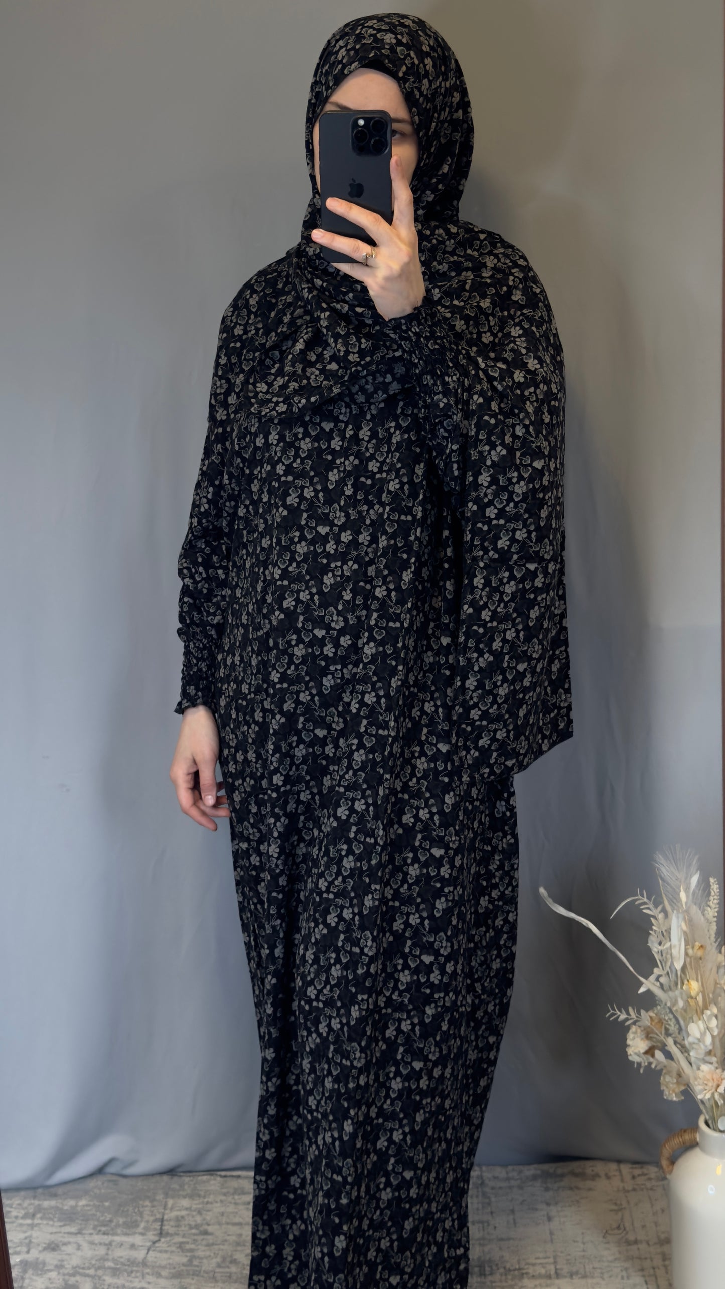 Black with grey Prayer Dress, Umrah Dress, Prayer Outfit, Maxi Dress, Khimar, Islamic Dress, Prayer Abaya, Prayer set, Islamic gift, Hajj Dress, Prayer Hijab