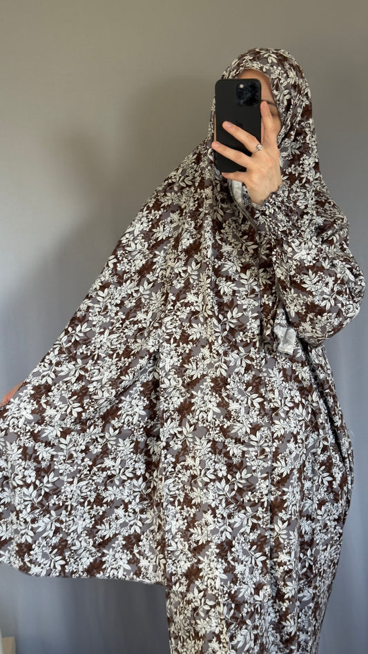 Floral Cotton Muslim Prayer Dress Set – Modest Ramadan Outfit with Hijab, Abaya & Salah Dress for Women | Islamic Gift Idea