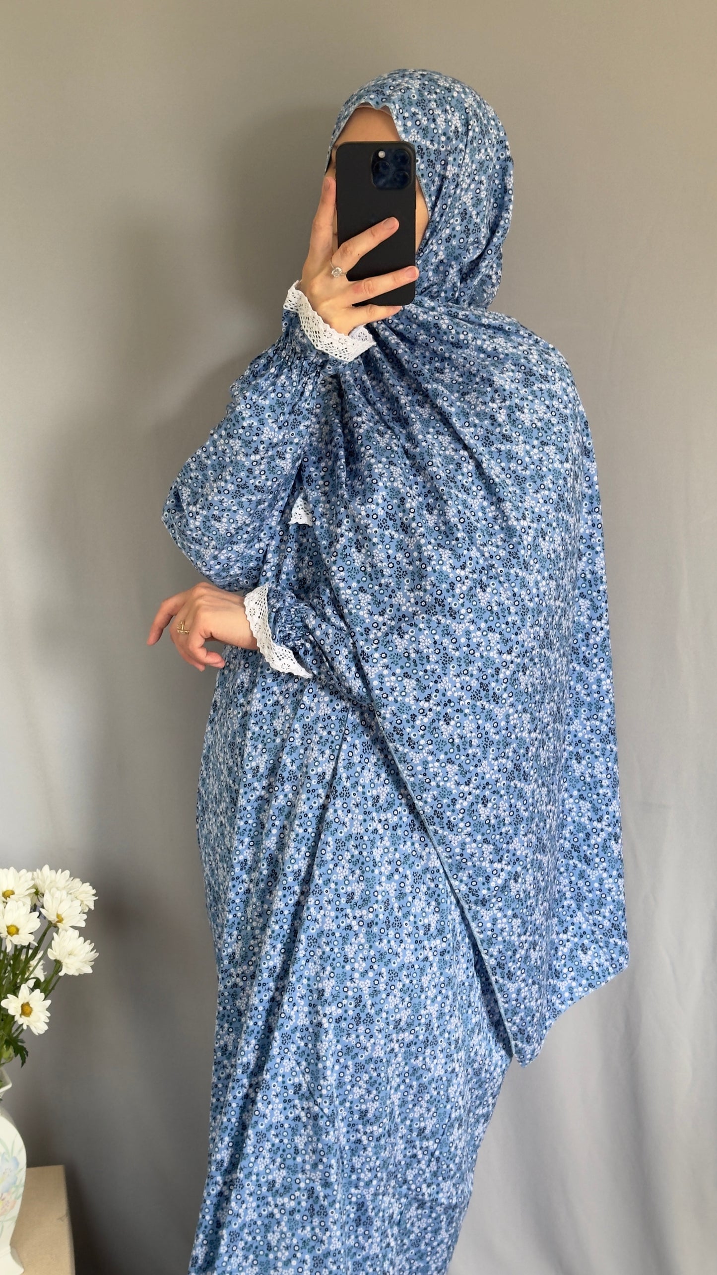 Blue Prayer Dress / Prayer Abaya / muslim one piece prayer garment / Modest prayer outfit / Travel-friendly prayer dress / One-size prayer garmen / Hijab-friendly dress for prayer / Prayer Dress with attached Hijab / Salah clothes