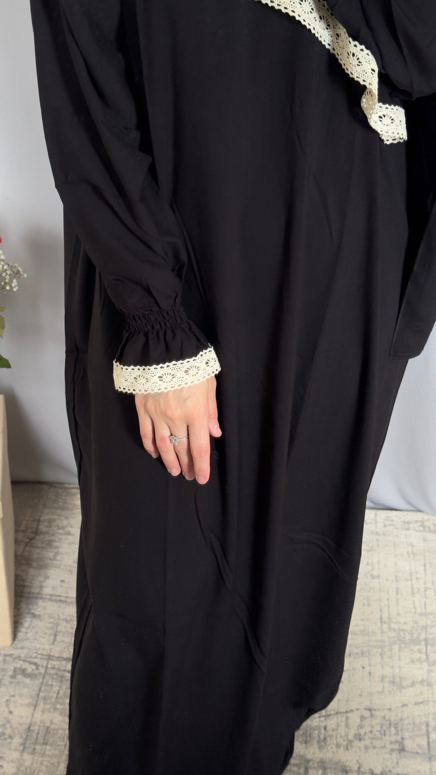Black Prayer Dress with Cotton Lace/ Overhead Abaya / Prayer Abaya Set / Prayer Dress for Woman / Prayer Clothes Muslim / Prayer Gown / Prayer Outfit/ Salah Dress / Namaz Dress
