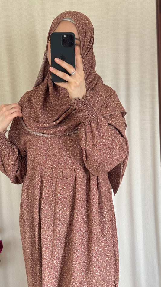 Dusty Pink Cotton Prayer Dress - with gathers under chest