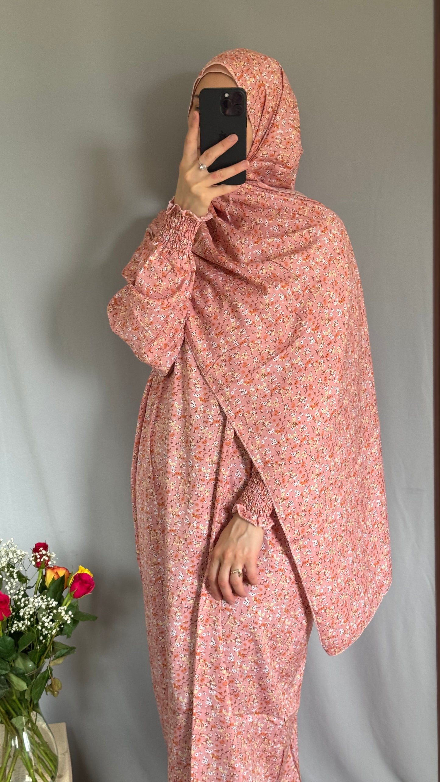 Pink Cotton Prayer Dress / muslim one piece prayer garment / Modest prayer outfit / Travel-friendly prayer dress / One-size prayer garmen / Hijab-friendly dress for prayer / Prayer Dress with attached Hijab / Prayer Set
