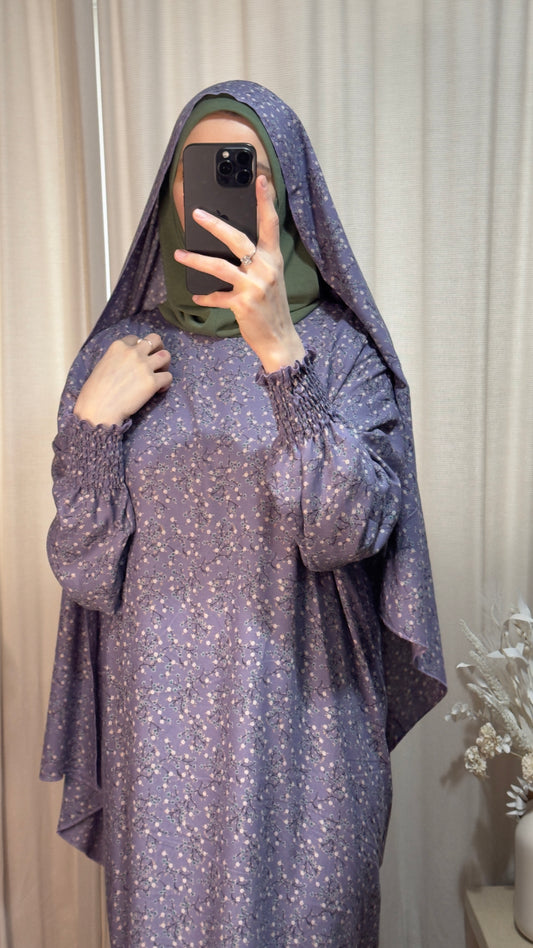 Light Purple One Piece Prayer dress with Built In Jersey Bonnet, Prayer Abaya with integrated Hijab, Salah dress, Prayer set, Prayer outfit,Prayer clothes for women, Islamic Prayer dress, Ramadan Abaya