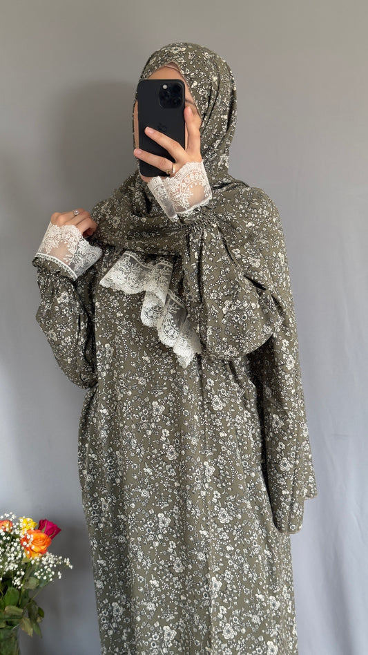 Olive Green Cotton Prayer Dress, Prayer clothes for women, Islamic Prayer dress, Prayer Outfit, Prayer Set, Prayer Hijab, Salah dress, Islamic Gift, Muslim clothing, Prayer abaya