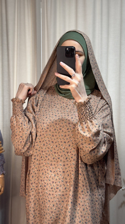 Dusty Pink One Piece Prayer dress with Built In Jersey Bonnet, Prayer Abaya with integrated Hijab, Salah dress, Prayer set, Prayer outfit,Prayer clothes for women, Islamic Prayer dress, Ramadan Abaya