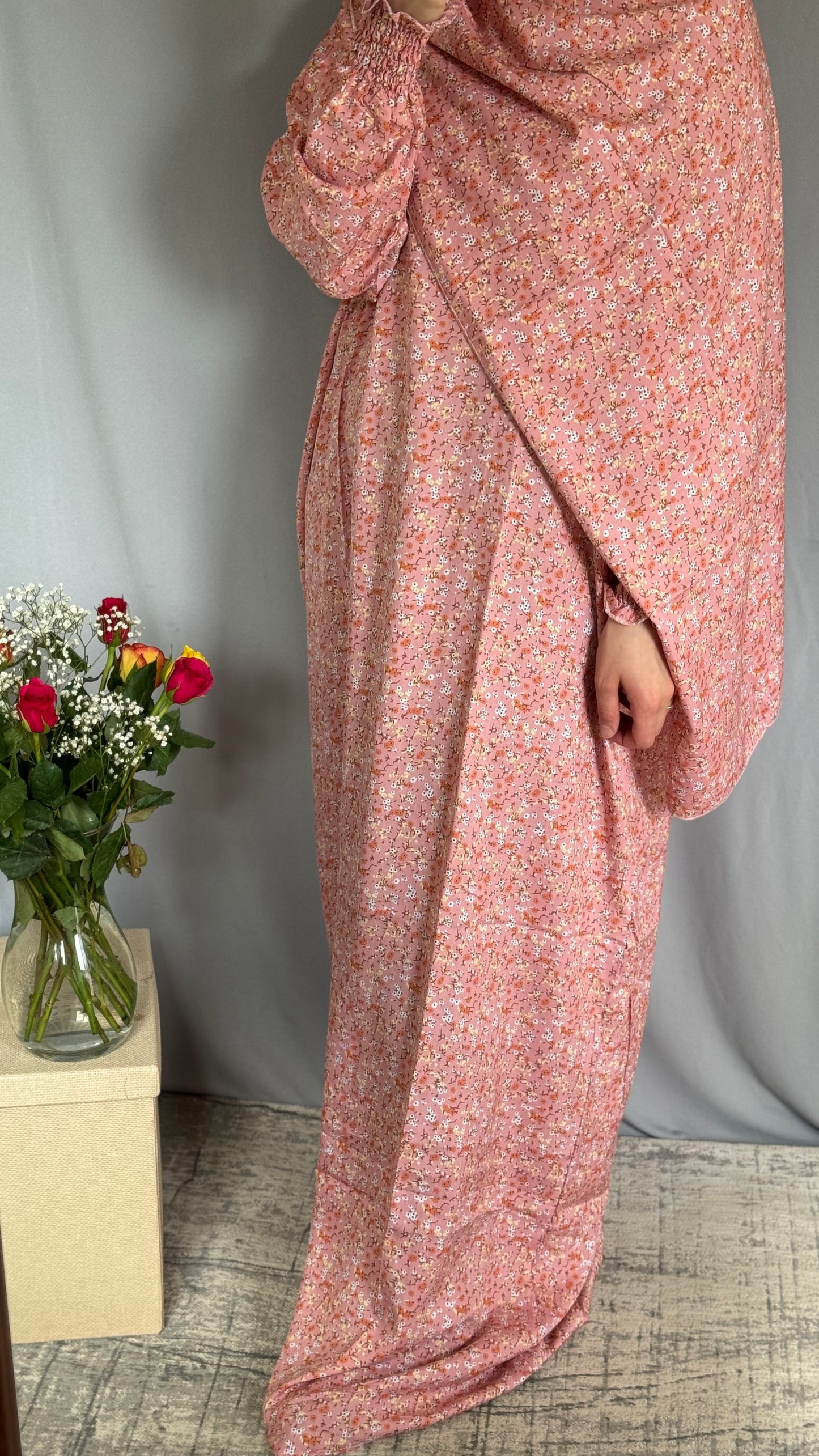 Pink Cotton Prayer Dress / muslim one piece prayer garment / Modest prayer outfit / Travel-friendly prayer dress / One-size prayer garmen / Hijab-friendly dress for prayer / Prayer Dress with attached Hijab / Prayer Set