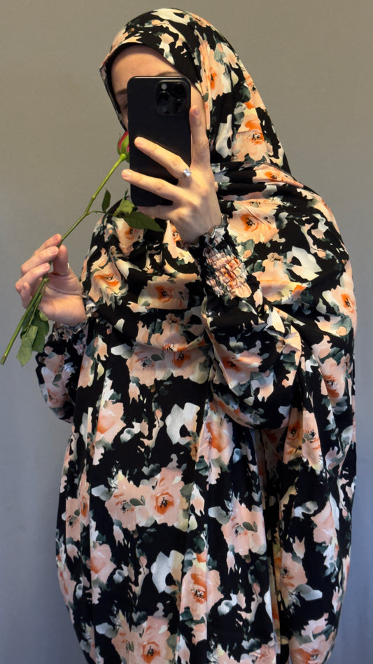 Elegant Floral Prayer Dress – Modest Islamic Wear for Women - Breathable Cotton Salah Dress - Modest Prayer Dress for Women - Ramadan Floral Abaya - Prayer Set
