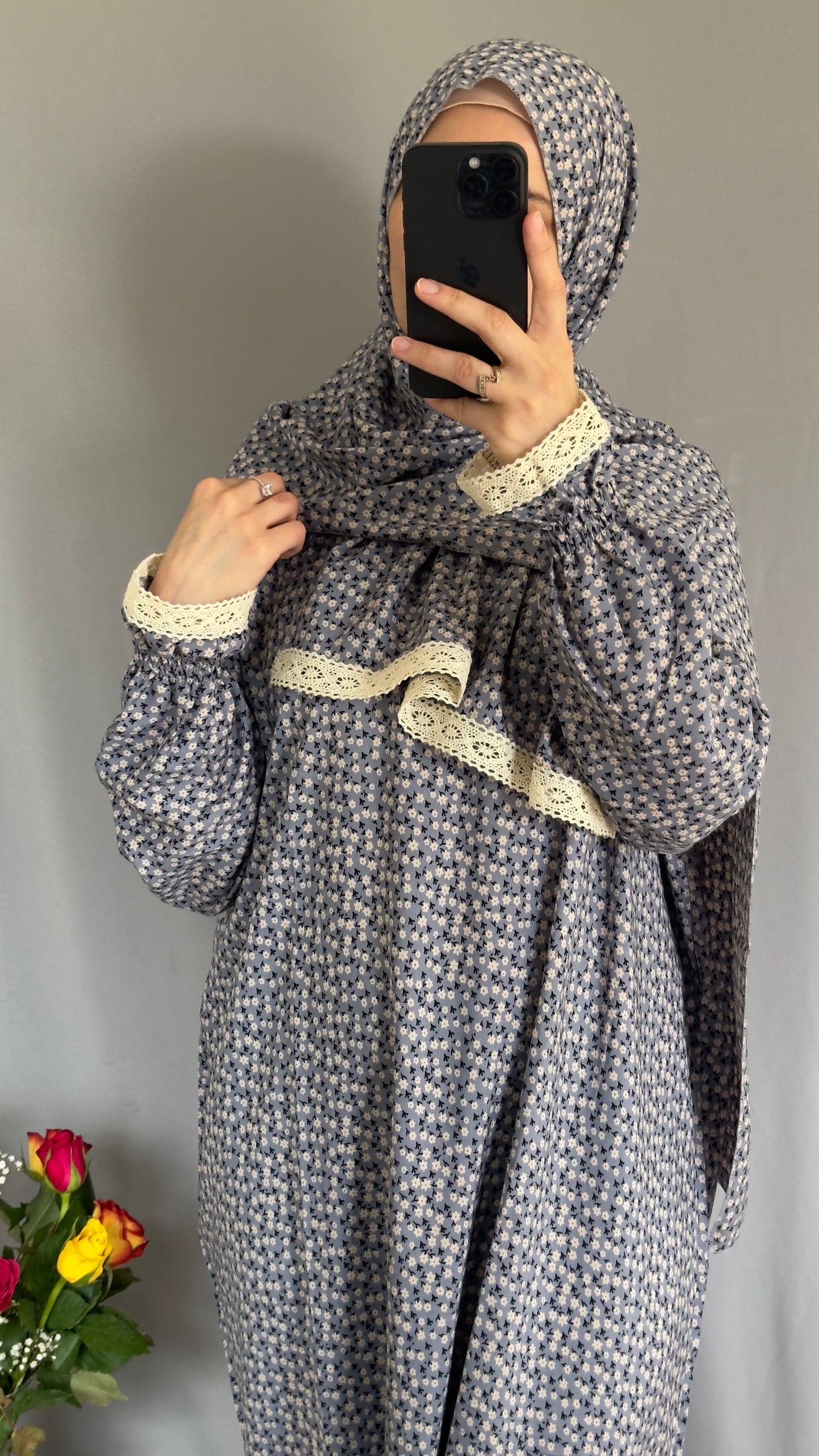 Grey Prayer Dress / Prayer Abaya / muslim one piece prayer garment / Modest prayer outfit / One-size prayer garmen / Prayer Dress with attached Hijab / Salah clothes