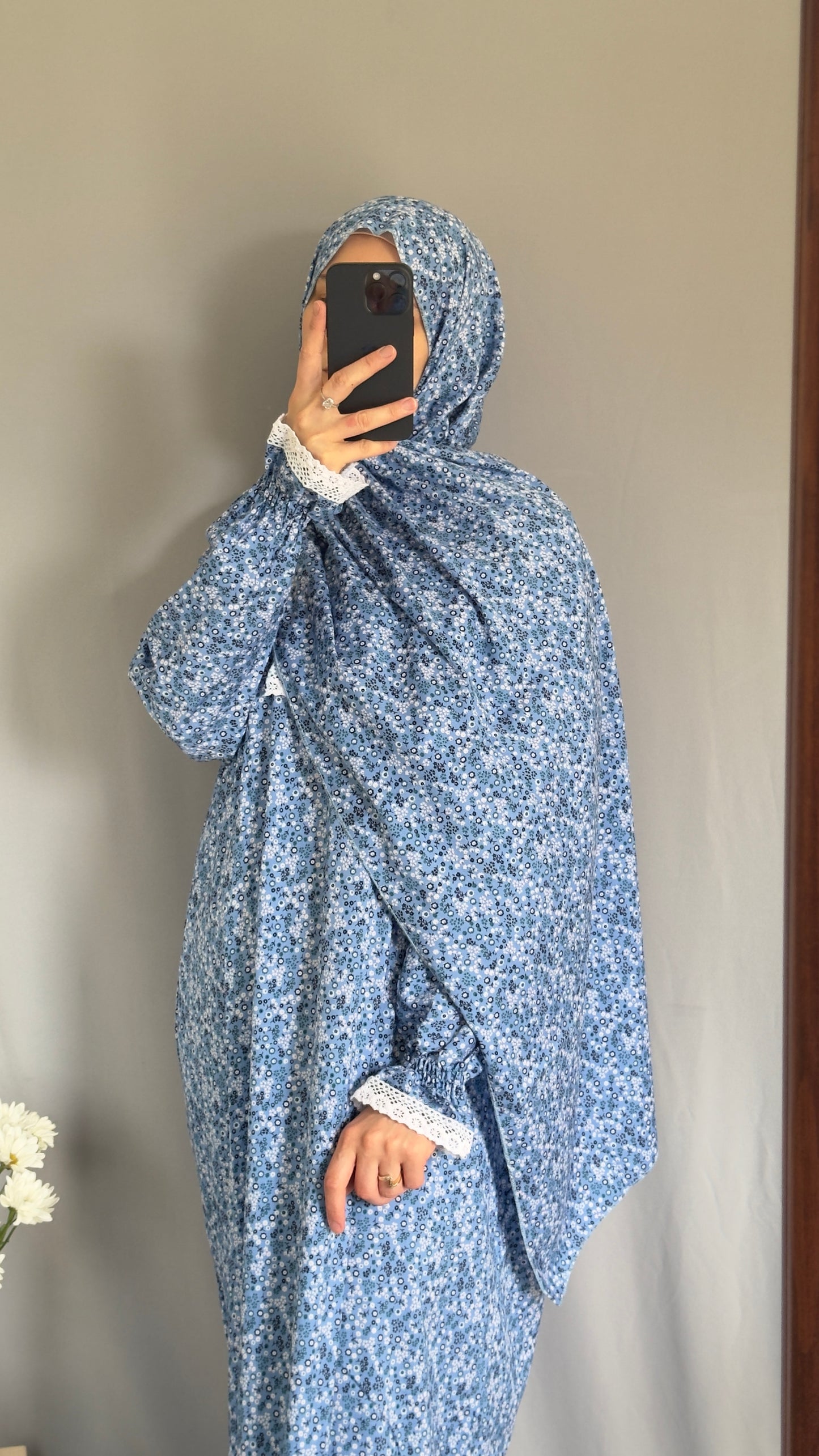 Blue Prayer Dress / Prayer Abaya / muslim one piece prayer garment / Modest prayer outfit / Travel-friendly prayer dress / One-size prayer garmen / Hijab-friendly dress for prayer / Prayer Dress with attached Hijab / Salah clothes
