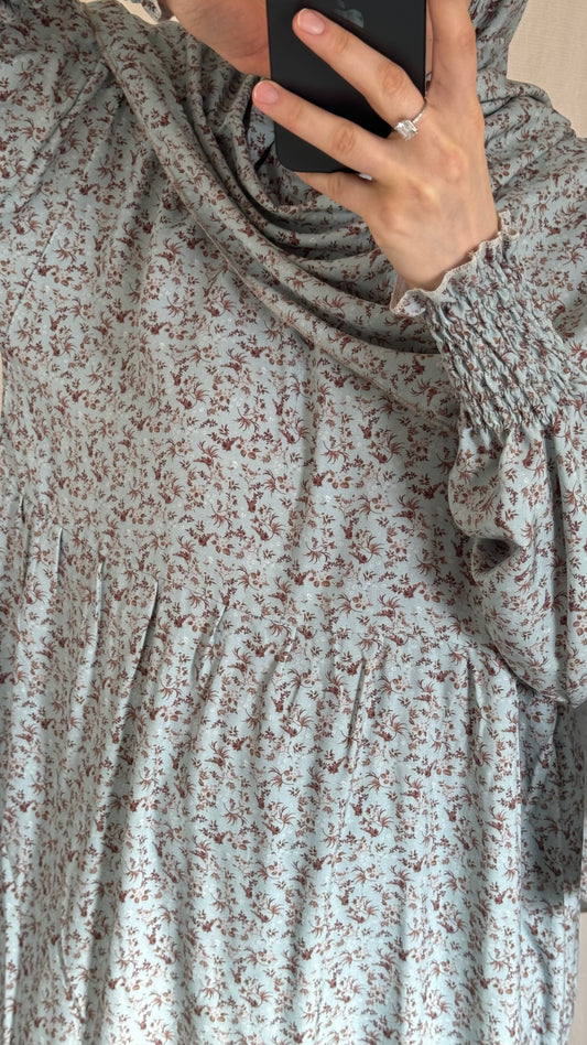 Blue Cotton Prayer Dress - with gathers under chest
