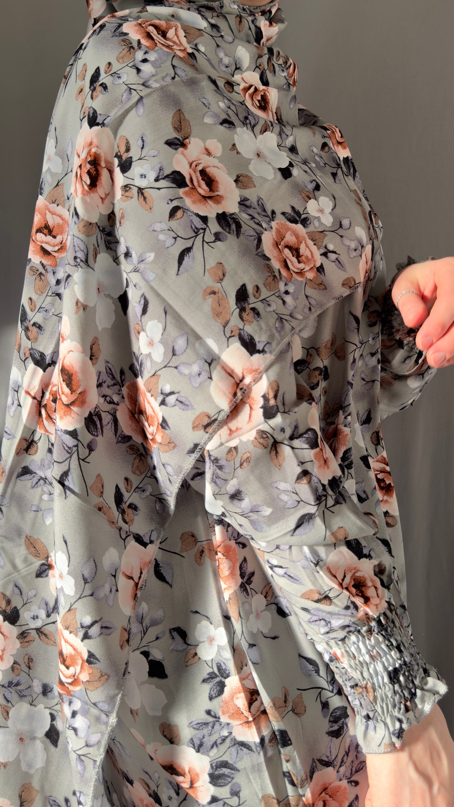 Floral Grey Prayer Dress / Overhead Abaya / Prayer Abaya Set / Prayer Dress for Woman / Prayer Clothes Muslim / Prayer Gown / Prayer Outfit/ Salah Dress / Namaz Dress / Ramadan Abaya / Eid Gift