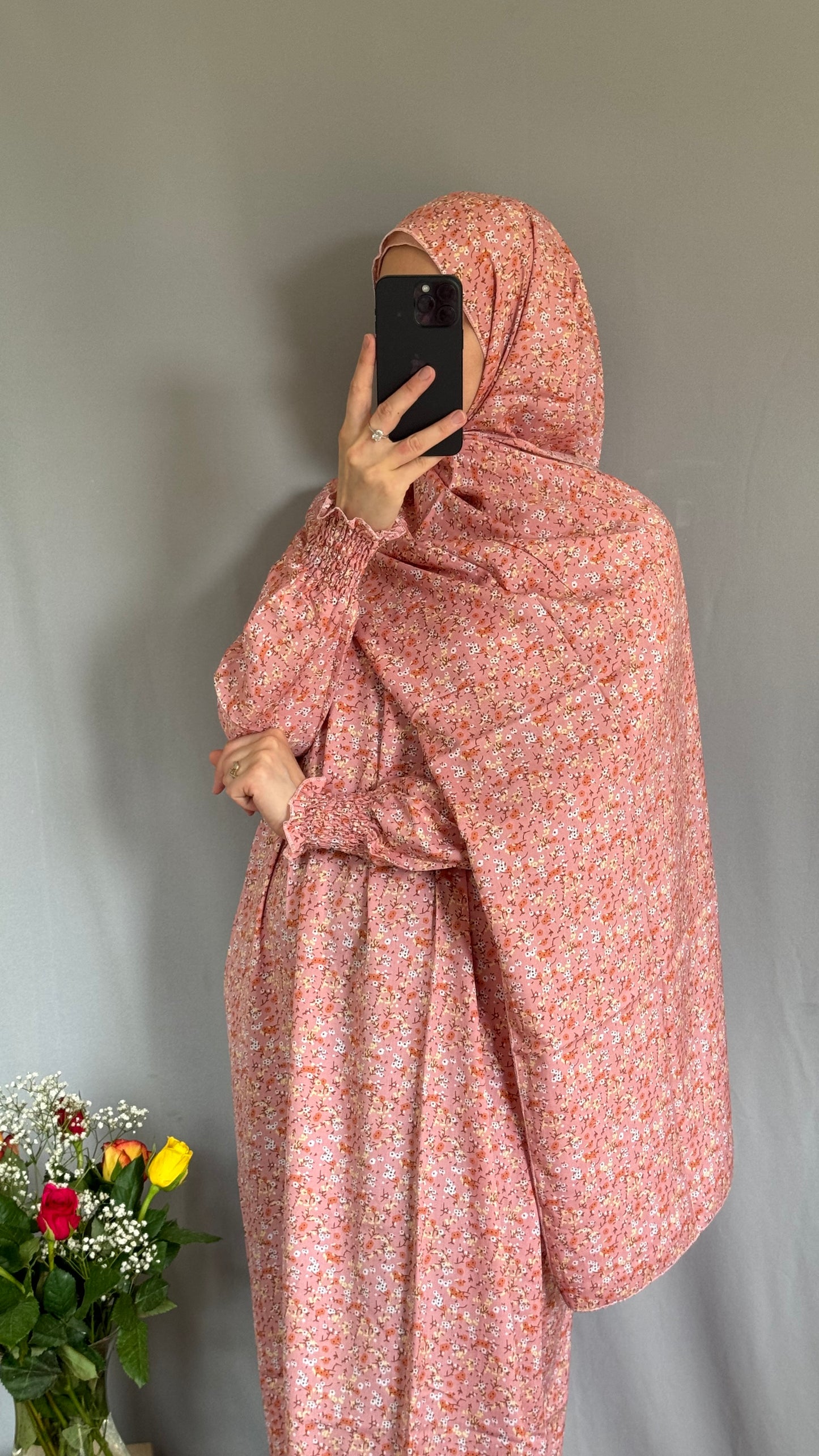 Pink Cotton Prayer Dress / muslim one piece prayer garment / Modest prayer outfit / Travel-friendly prayer dress / One-size prayer garmen / Hijab-friendly dress for prayer / Prayer Dress with attached Hijab / Prayer Set