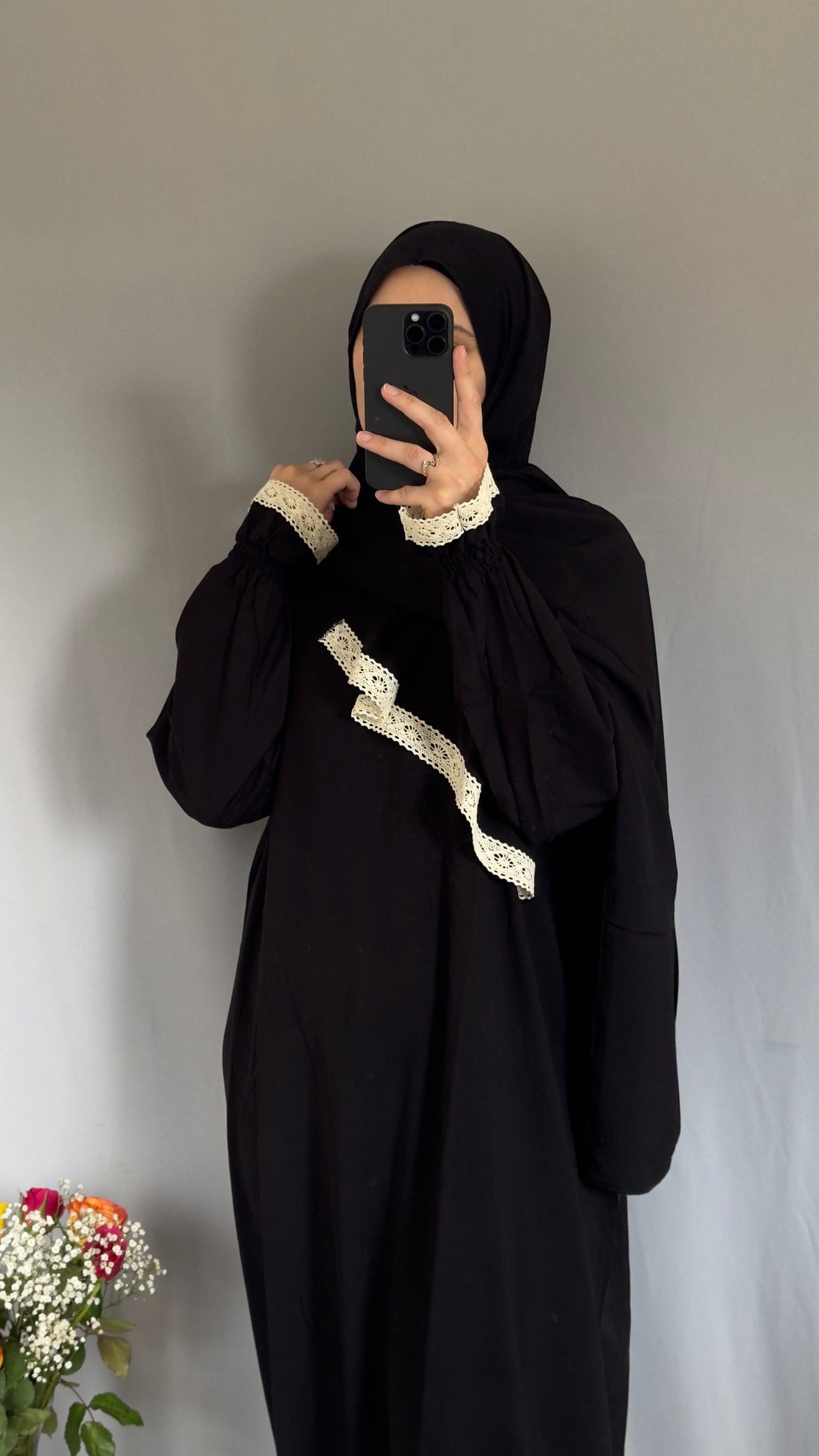 Black Prayer Dress with Cotton Lace/ Overhead Abaya / Prayer Abaya Set / Prayer Dress for Woman / Prayer Clothes Muslim / Prayer Gown / Prayer Outfit/ Salah Dress / Namaz Dress