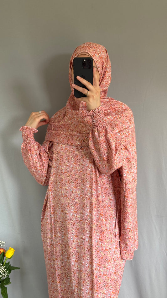 Pink Cotton Prayer Dress / muslim one piece prayer garment / Modest prayer outfit / Travel-friendly prayer dress / One-size prayer garmen / Hijab-friendly dress for prayer / Prayer Dress with attached Hijab / Prayer Set