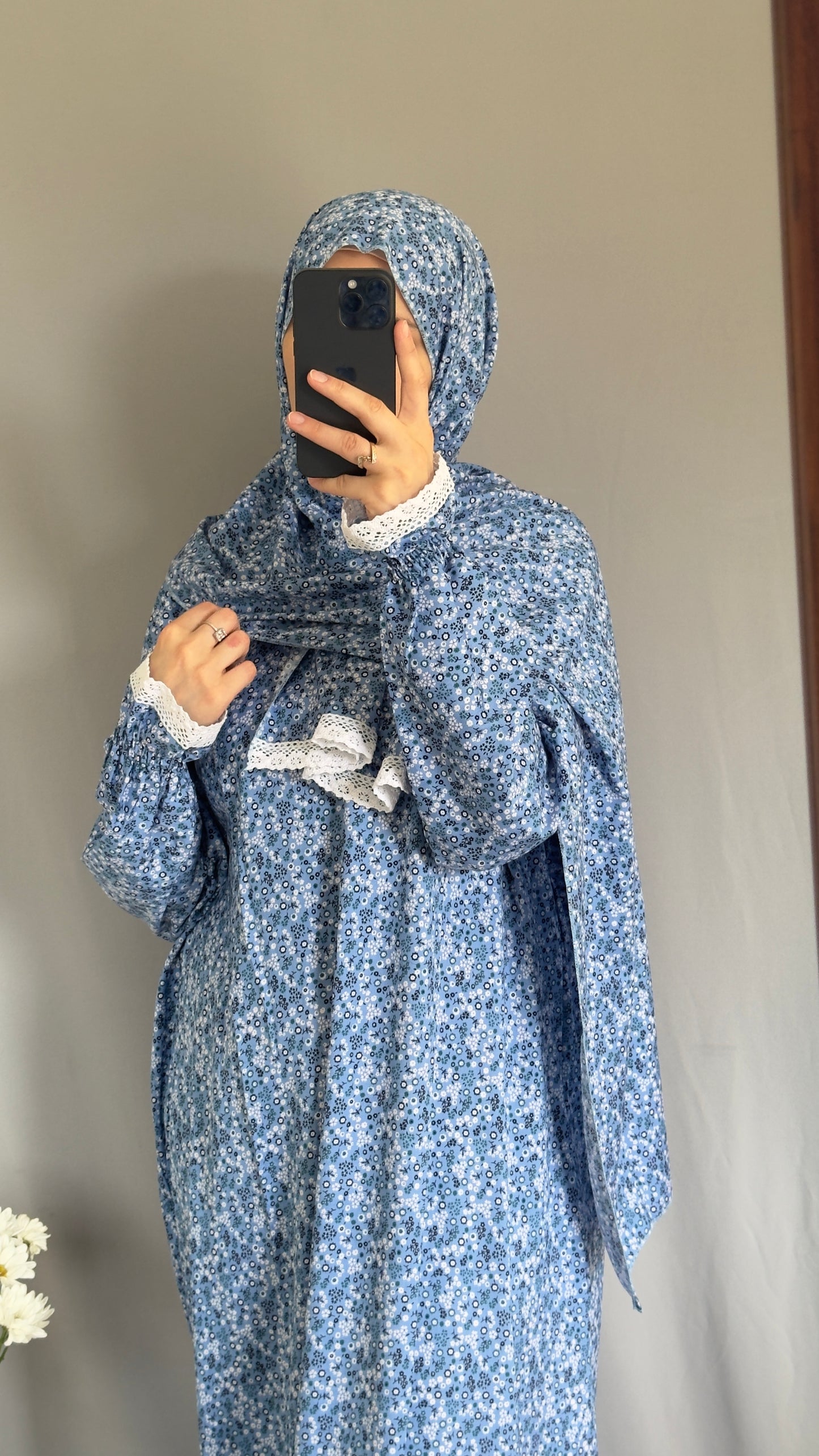 Blue Prayer Dress / Prayer Abaya / muslim one piece prayer garment / Modest prayer outfit / Travel-friendly prayer dress / One-size prayer garmen / Hijab-friendly dress for prayer / Prayer Dress with attached Hijab / Salah clothes