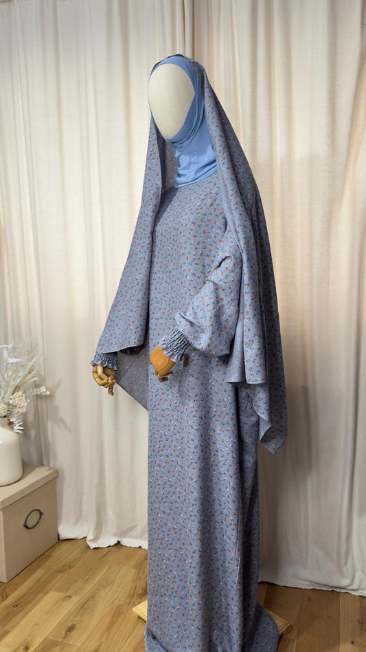 Light Blue One Piece Prayer dress with Built In Jersey Bonnet, Prayer Abaya with integrated Hijab, Salah dress, Prayer set, Prayer outfit,Prayer clothes for women, Islamic Prayer dress, Ramadan Abaya