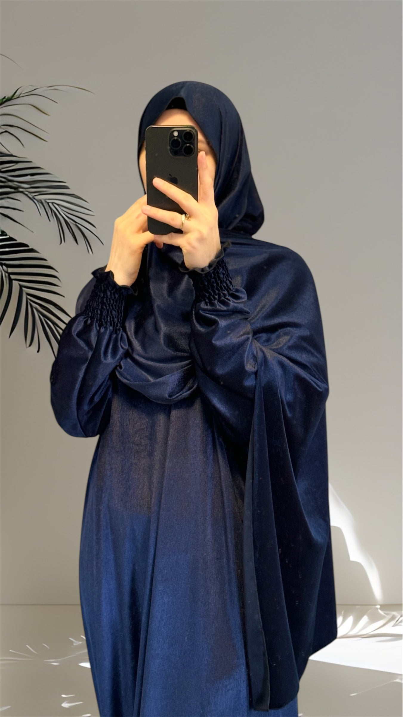 Navy Blue Grey Luxury Velvet Warm Grey Prayer Dress, Prayer clothes for women, Islamic Prayer dress, Prayer Outfit, Prayer Set, Prayer Hijab, Salah dress, Islamic Gift, Muslim clothing, Prayer abaya