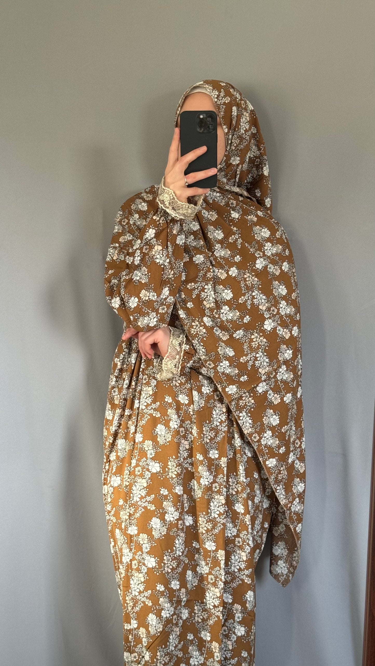Floral Mustard Prayer Dress / Overhead Abaya / Prayer Abaya Set / Prayer Dress for Woman / Prayer Clothes Muslim / Prayer Gown / Prayer Outfit/ Salah Dress / Namaz Dress