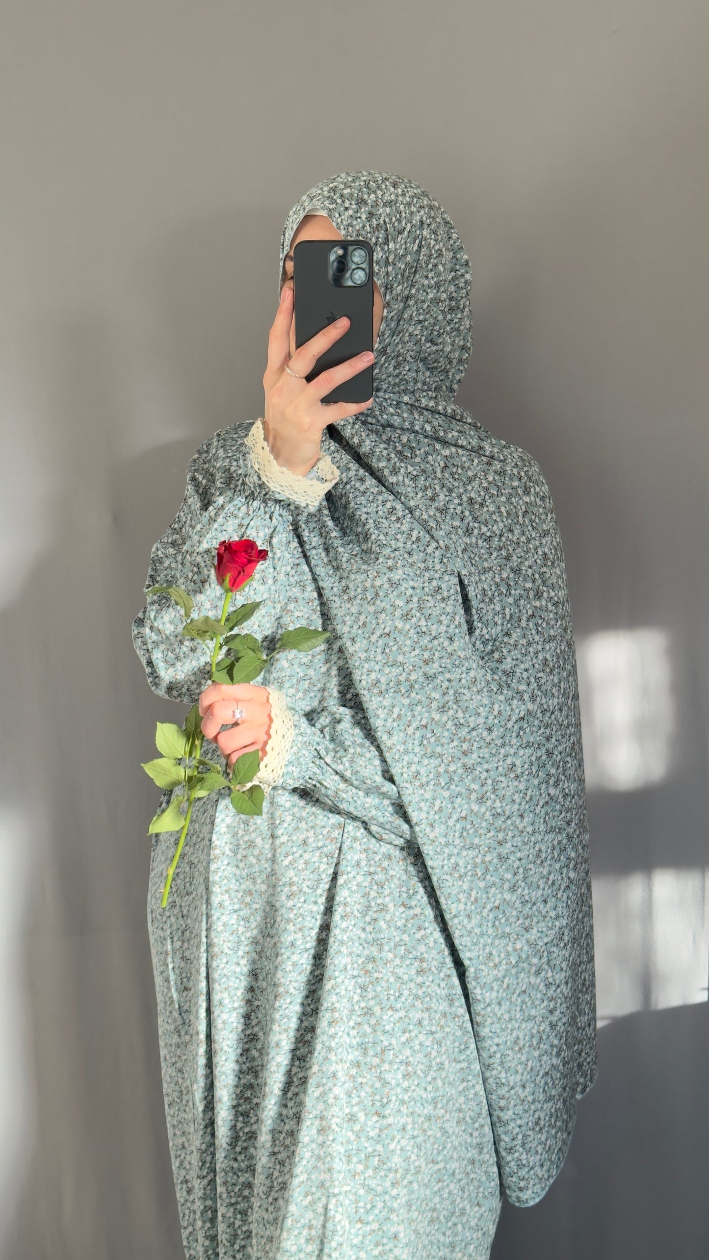 Floral Mint Cotton Prayer Dress, Prayer clothes for women, Islamic Prayer dress, Prayer Outfit, Prayer Set, Prayer Hijab, Salah dress, Islamic Gift, Muslim clothing, Prayer abaya, Ramadan Dress