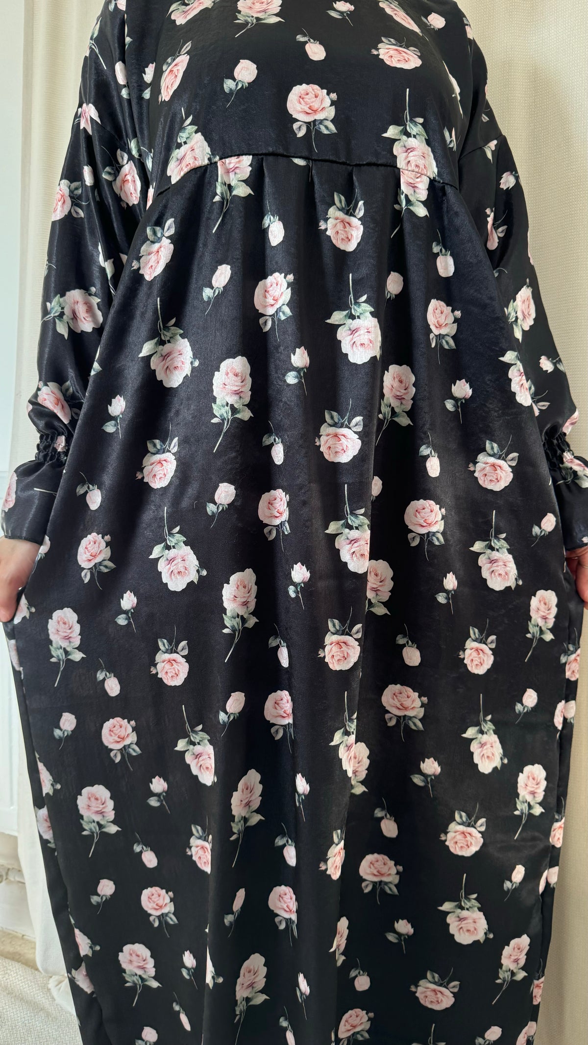 Floral Silk Abaya - Elegant Full-Length Modest Prayer Dress | Soft Lightweight Islamic Prayer Wear
