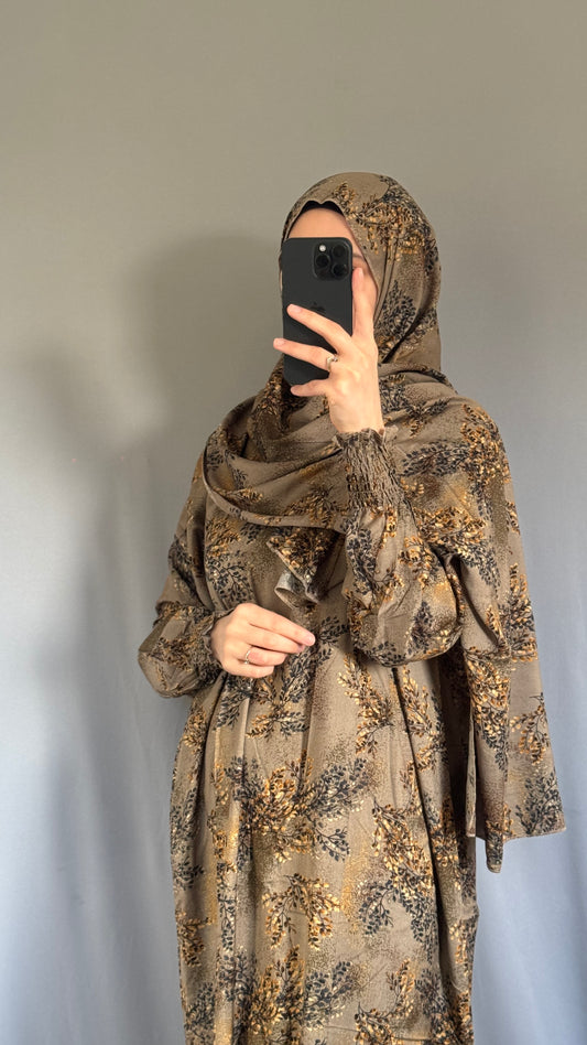 Elegant Golden Prayer Dress, Prayer Outfit, Maxi Dress, Khimar, Islamic Dress, Prayer Abaya, Prayer set, Islamic gift, PrayerHijab, Umrah Abaya, Ramadan Abaya, One Size Prayer Dress