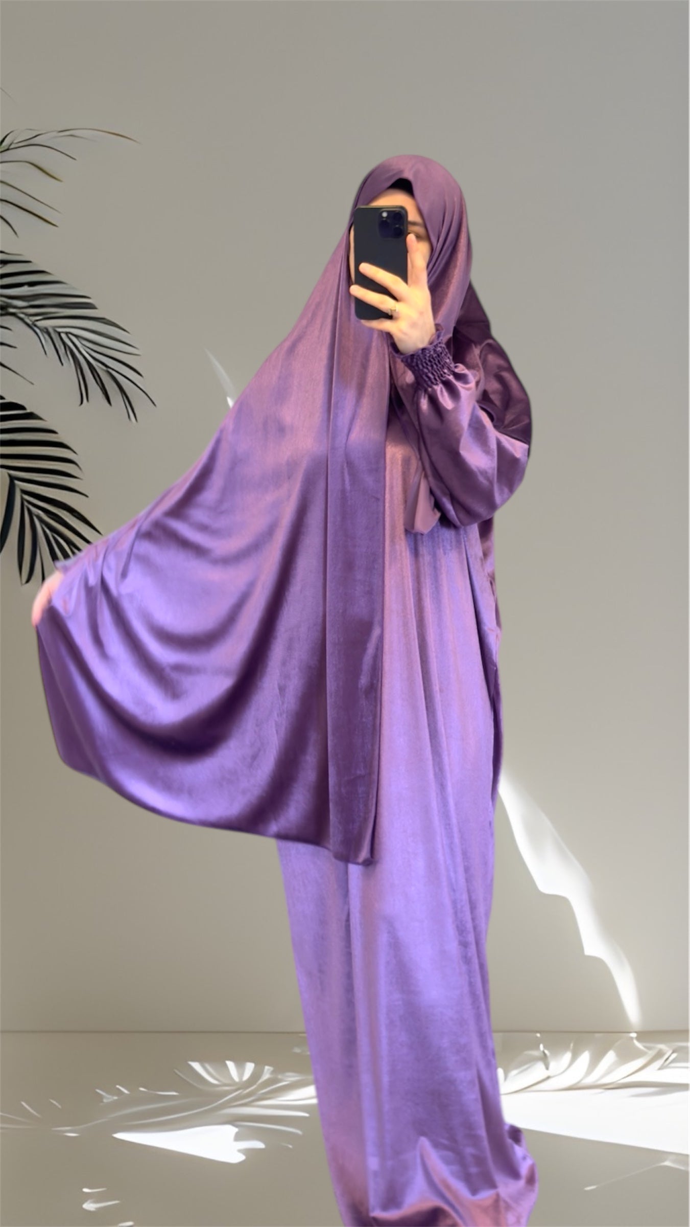 Purple Velvet Warm Grey Prayer Dress, Prayer clothes for women, Islamic Prayer dress, Prayer Outfit, Prayer Set, Prayer Hijab, Salah dress, Islamic Gift, Muslim clothing, Prayer abaya