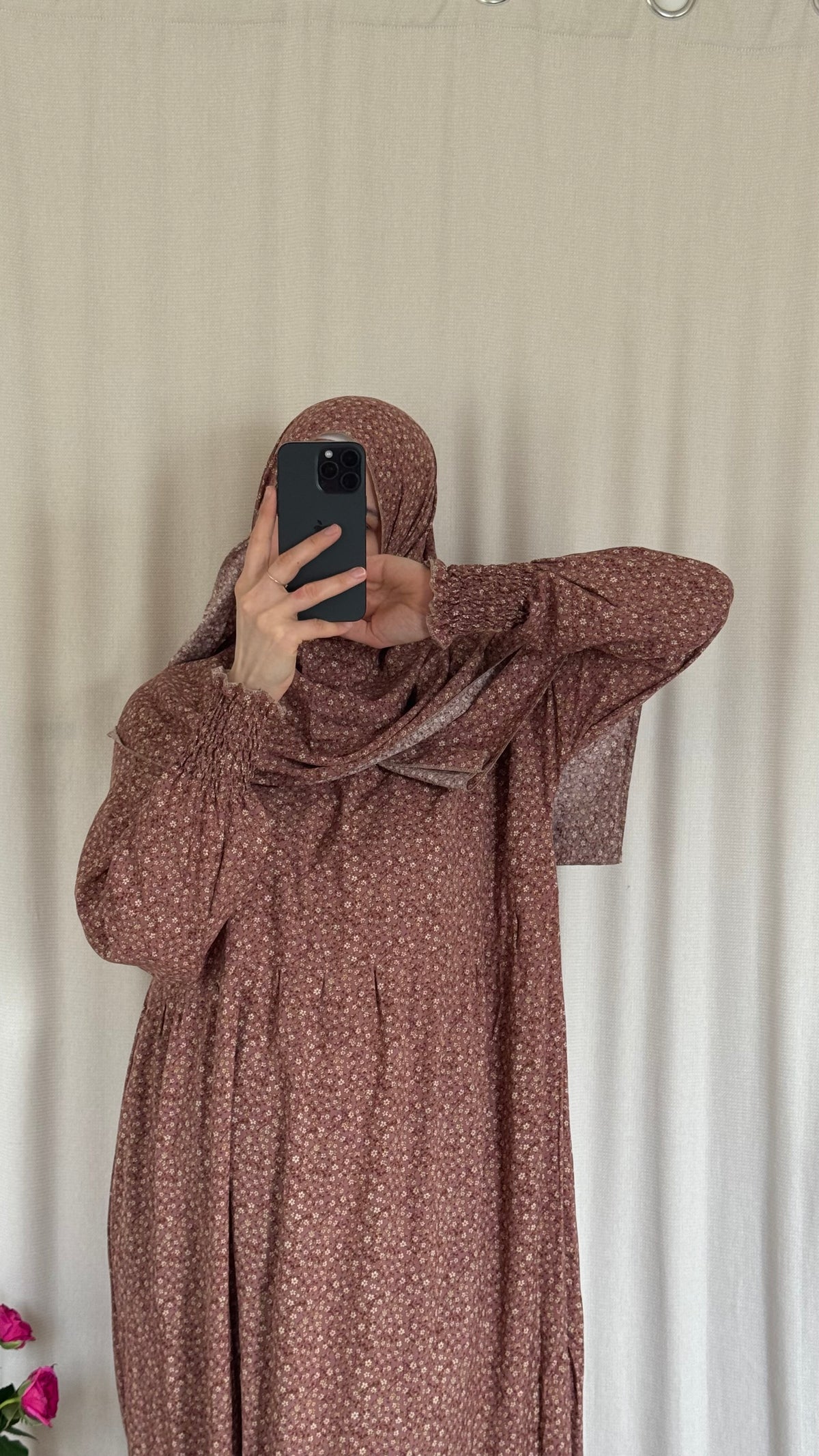 Dusty Pink Cotton Prayer Dress - with gathers under chest
