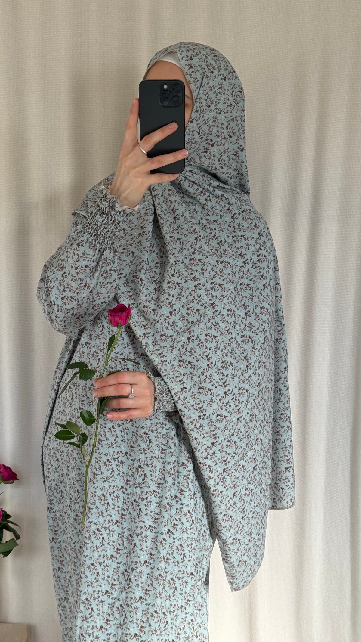 Blue Prayer Dress with Attached and Separate Hijab | Full Coverage Salah Dress for Namaz |
Breathable Cotton Salah Dress in 3 width Size | Islamic Prayer Clothes