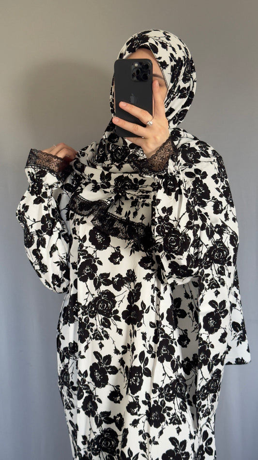 Luxury Black & White Prayer Dress, Prayer Jilbab, Prayer Abaya, Two Piece Prayer dress muslim, Salah dress, Prayer set, Prayer outfit, Prayer clothes woman, muslim Prayer dress, Islamic gift