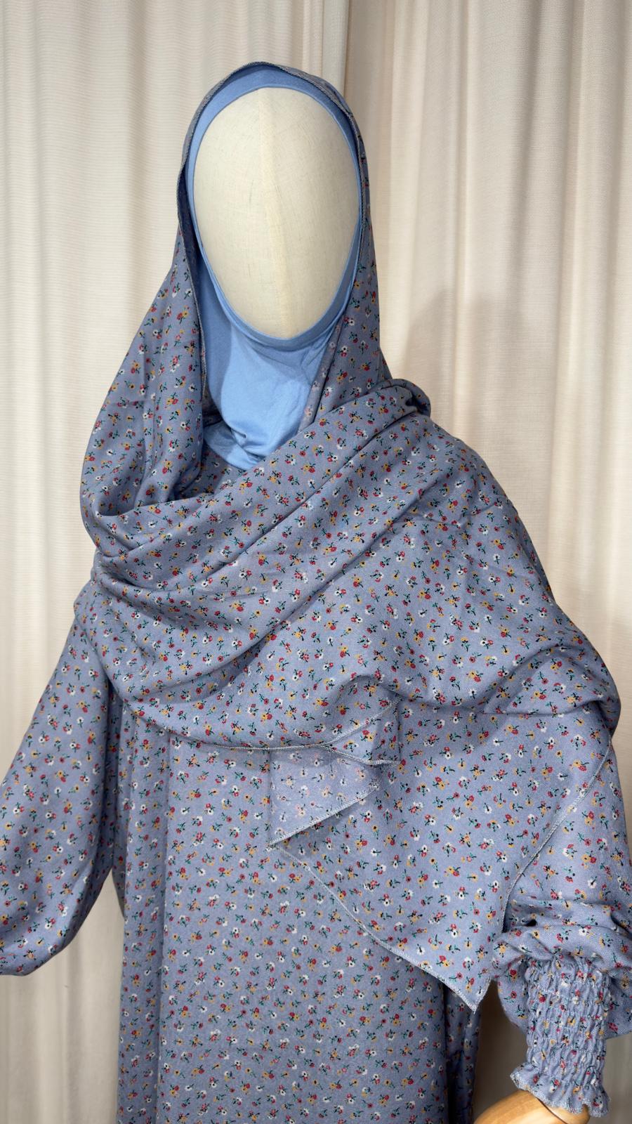 Light Blue One Piece Prayer dress with Built In Jersey Bonnet, Prayer Abaya with integrated Hijab, Salah dress, Prayer set, Prayer outfit,Prayer clothes for women, Islamic Prayer dress, Ramadan Abaya