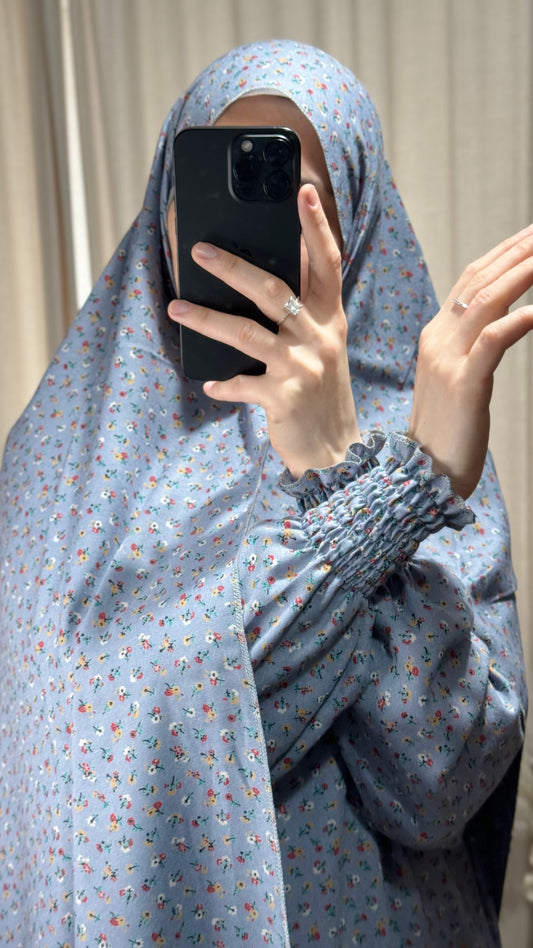 Blue Luxury Two-Piece Muslim Prayer Dress Set – Jilbab, Abaya, Modest Salah Outfit for Women | Islamic Gift Idea, Ramadan Dress, Ihram