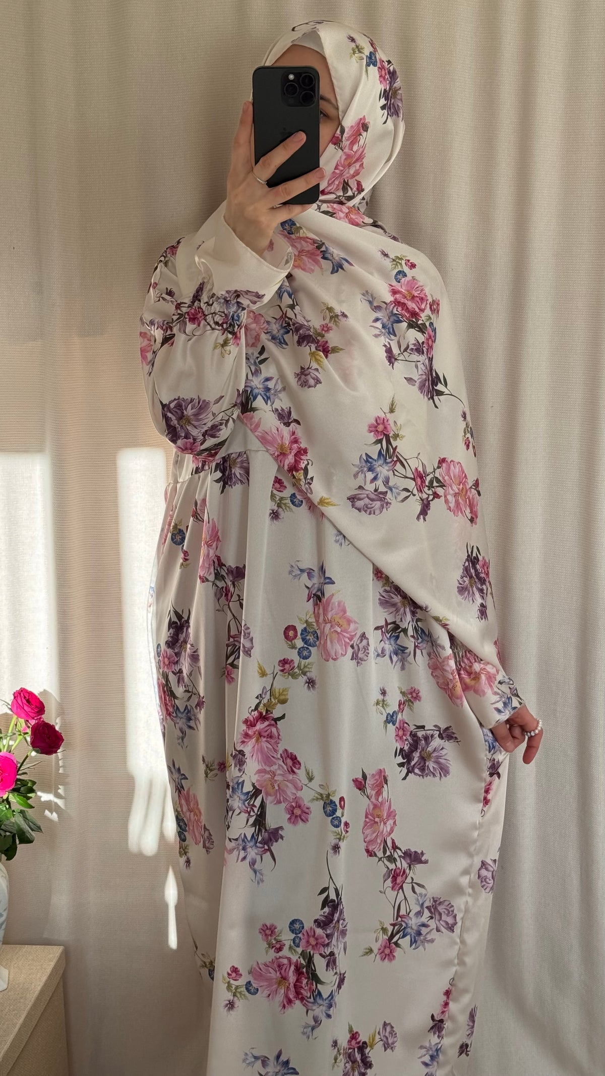 Soft Silk Prayer Dress for Muslim Women with Hijab