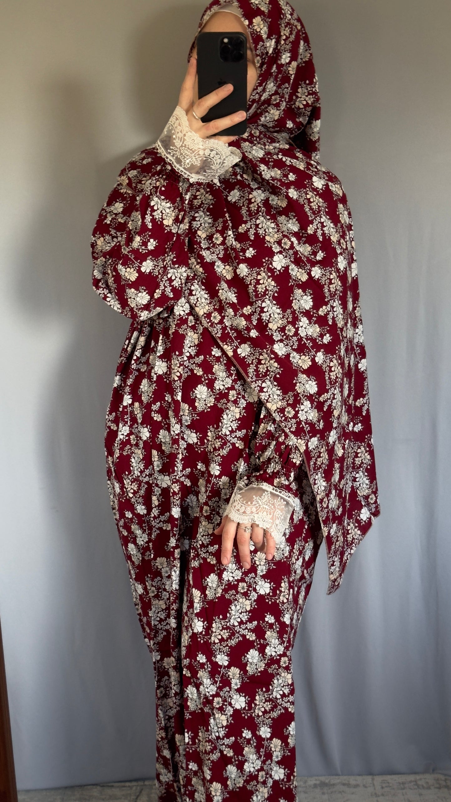 Burgundy Cotton Prayer Dress, Prayer clothes for women, Islamic Prayer dress, Prayer Outfit, Prayer Set, Prayer Hijab, Salah dress, Islamic Gift, Muslim clothing, Prayer abaya