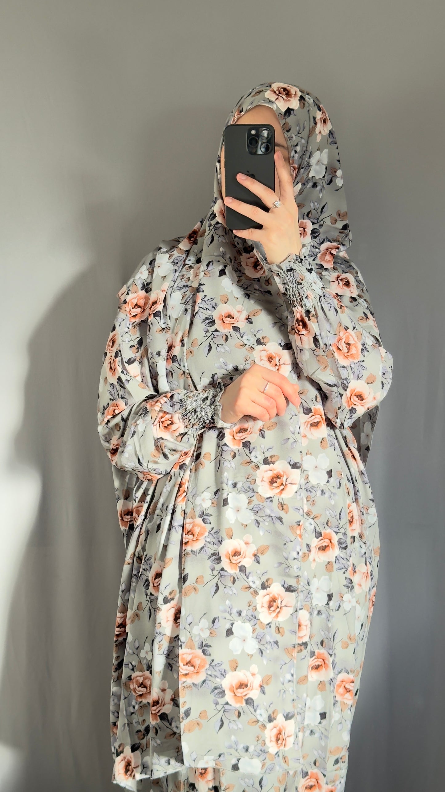 Floral Grey Prayer Dress / Overhead Abaya / Prayer Abaya Set / Prayer Dress for Woman / Prayer Clothes Muslim / Prayer Gown / Prayer Outfit/ Salah Dress / Namaz Dress / Ramadan Abaya / Eid Gift