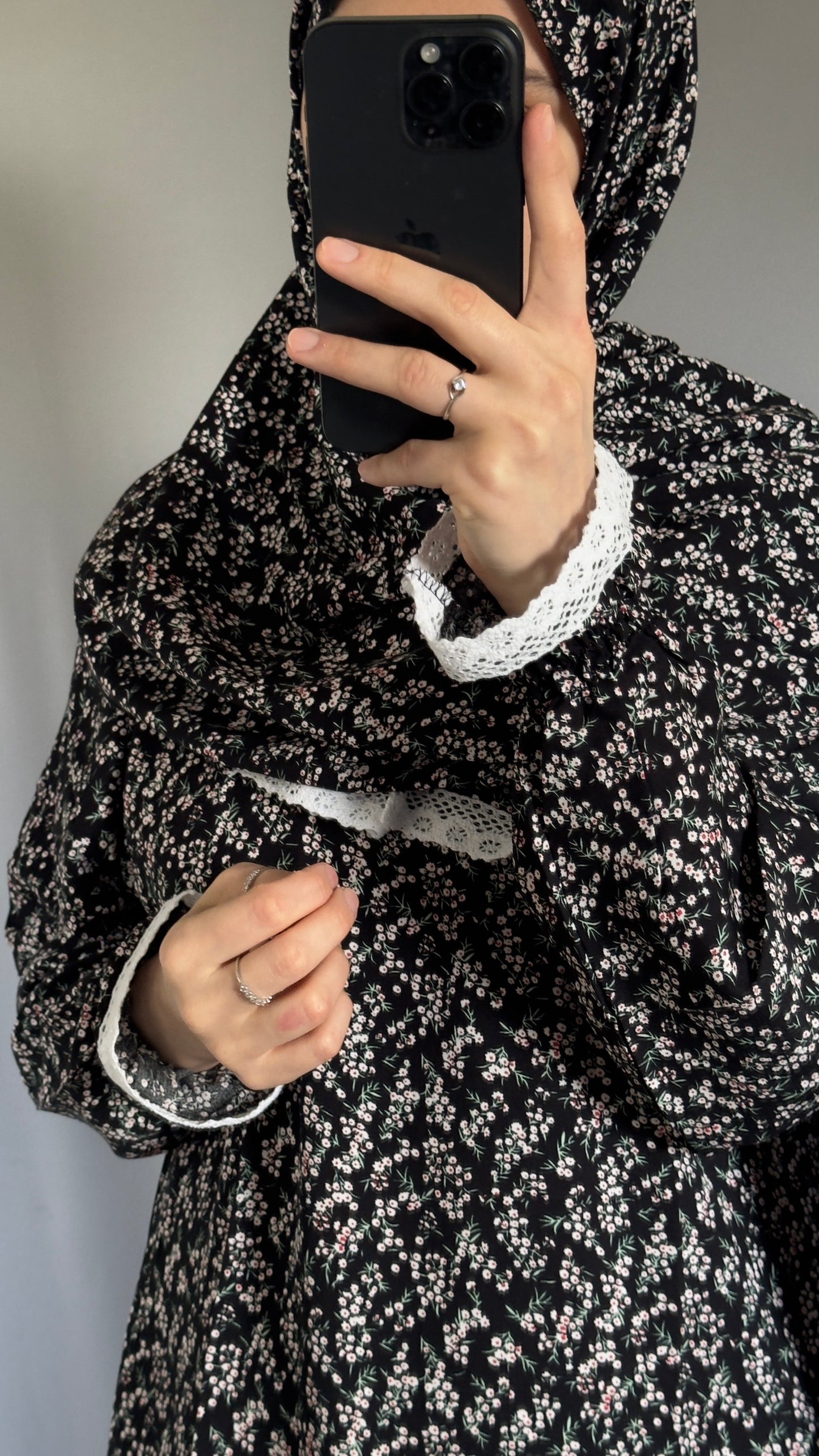 Floral Black Cotton Prayer Dress, Prayer clothes for women, Islamic Prayer dress, Prayer Outfit, Prayer Set, Prayer Hijab, Salah dress, Islamic Gift, Muslim clothing, Prayer abaya